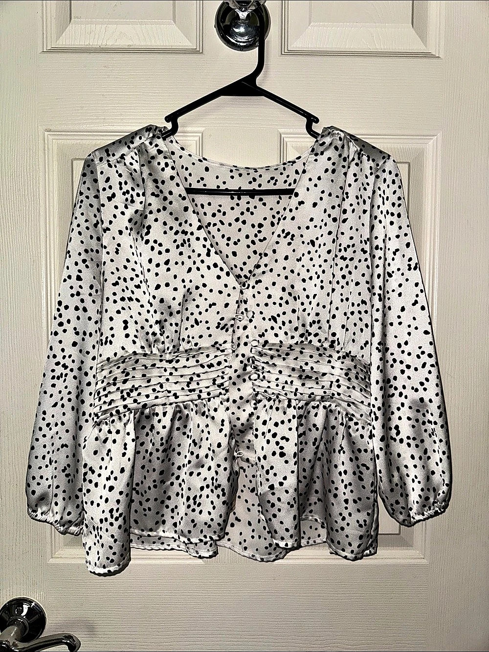 Polka Dot Peplum Blouse in White & Black